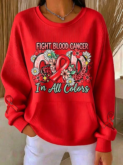 Women's Red Ribbon Theme Blood Cancer Print Top