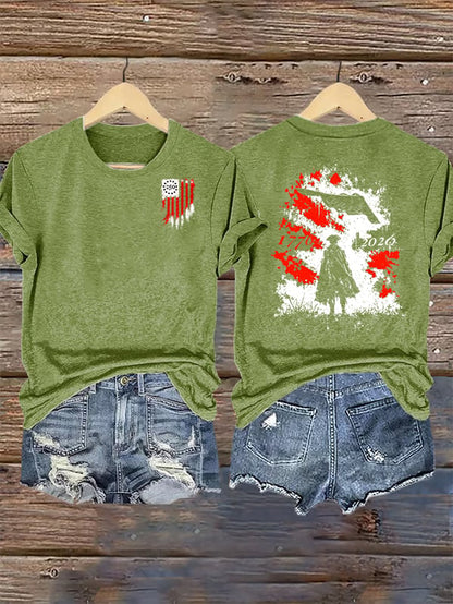 Women's  Round-Neck 250 US Flag Print T-Shirt