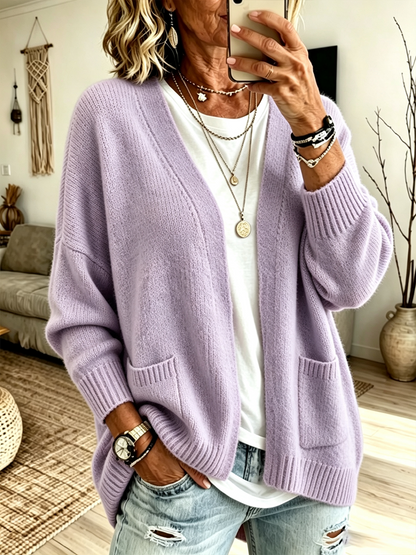 Women'S Casual Solid Color V-Neck Knitted Cardigan