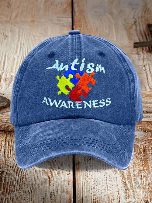 Retro Autism Awareness Puzzle Print Baseball Cap