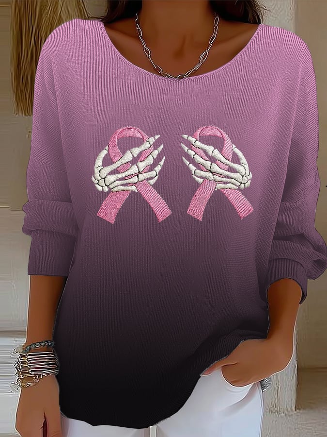 Women's October We Wear Pink Ghost Witch Breast Cancer Print Drop Shoulder Sweater
