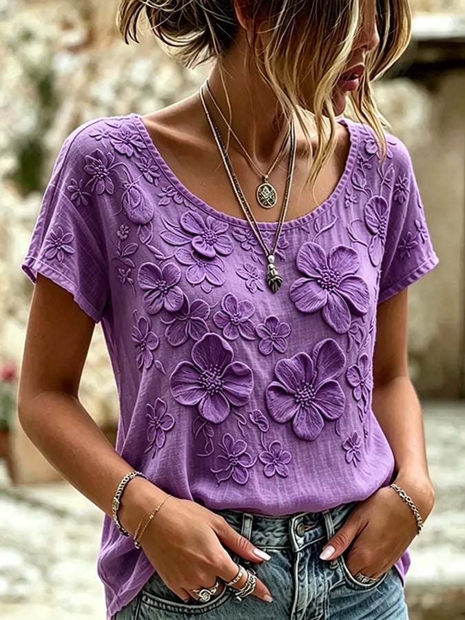 Women's  Floral Cotton-Linen Print Top