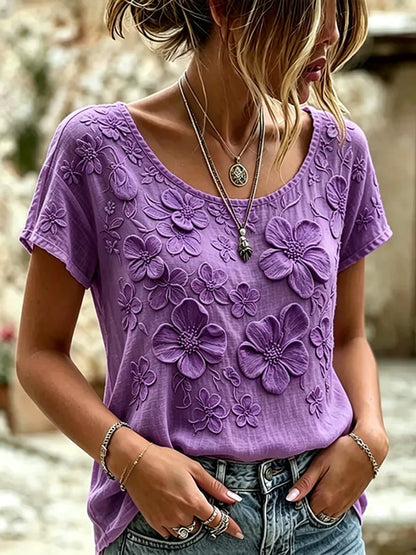 Women's  Floral Cotton-Linen Print Top