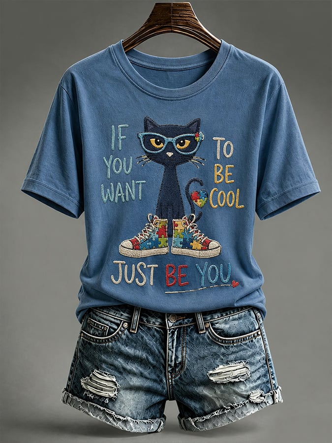 Women'S Casual Autism-Print Short-Sleeve T-Shirt