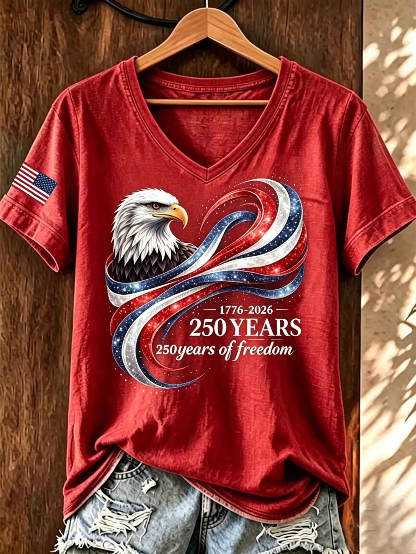 Women's American 250th Anniversary Print Casual V-Neck T-Shirt
