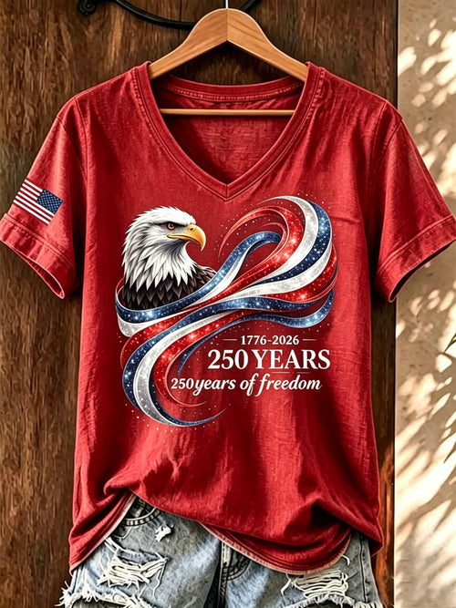 Women's American 250th Anniversary Print Casual V-Neck T-Shirt