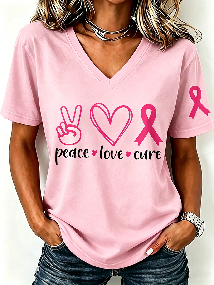 Pink Series Breast Cancer Public Welfare Slogan Printed Women'S Top