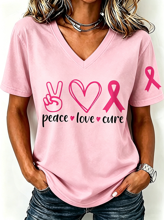 Pink Series Breast Cancer Public Welfare Slogan Printed Women'S Top