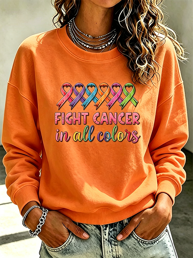 Women's Casual Cancer Promotion Month Multi Color Round Neck Top