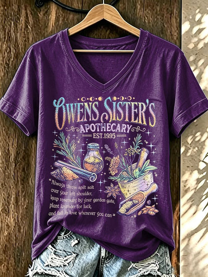 Women's Vintage Owens Sisters Apothecary Print T-shirt