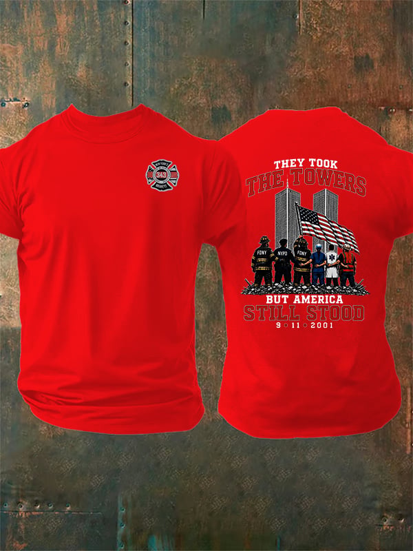 Men's BUT AMERICA STILL STOOD Print Crew-Neck T-Shirt