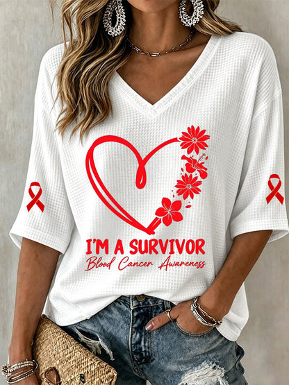 Women's Casual Printed Waffle Top