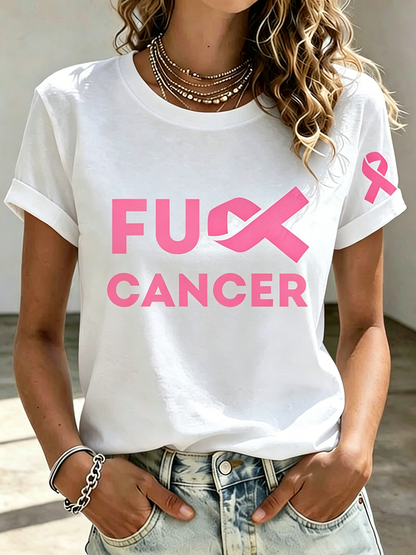 Pink Series Disease Health Awareness Public Welfare Printed Round Neck T-Shirt