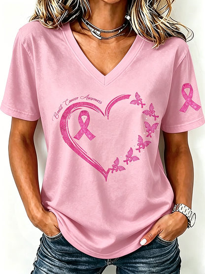 Pink Series Breast Cancer Public Welfare Slogan Printed Women'S Top