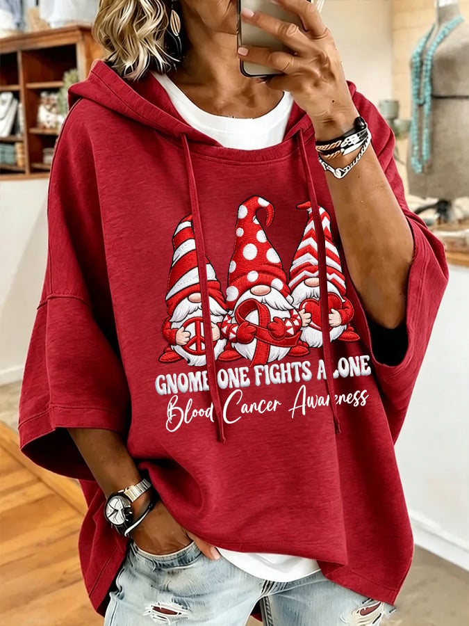 Women'S Blood Cancer Promotion Red Ribbon Printed Casual Hoodie