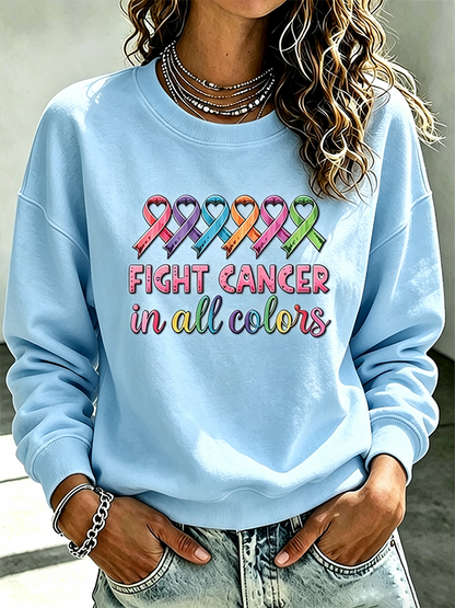 Women's Casual Cancer Promotion Month Multi Color Round Neck Top
