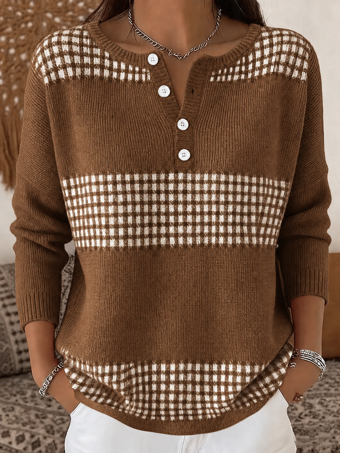 Women's Casual Henry Collar Top