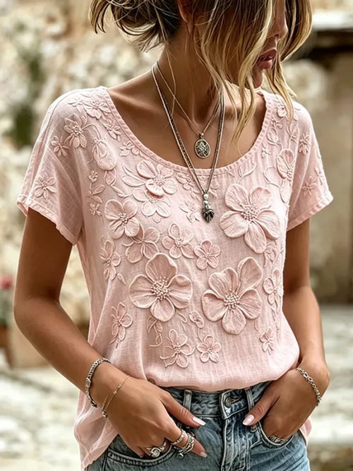 Women's  Floral Cotton-Linen Print Top
