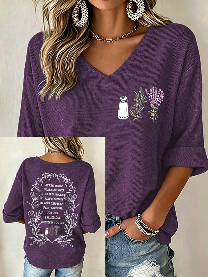 Women's Always Throw Spilled Salt Over Your Left Shoulder Print V Neck Top