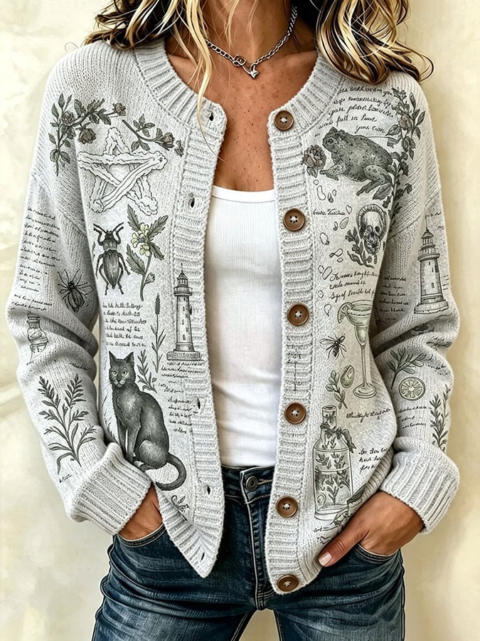 Women's Owens Sisters Apothecary Witch Printed Cardigan