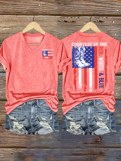 Women's  Courtesy Of Red White And Blue 250th Anniversary Flags T-Shirt