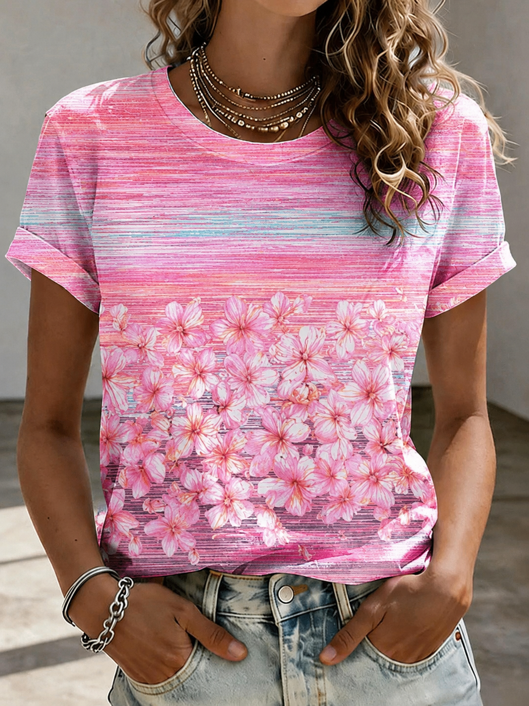 Women'S Breast Cancer Awareness Print Short Sleeve T-Shirt