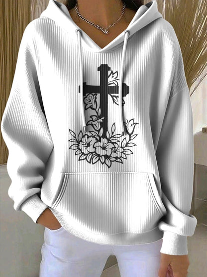 Women's Faith Cross Floral Print Hooded Sweatshirt