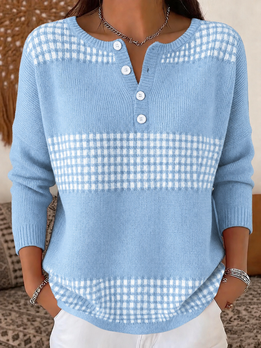 Women's Casual Henry Collar Top