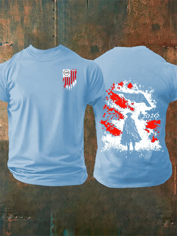 Men's Round-Neck 250 US Flag Print T-Shirt