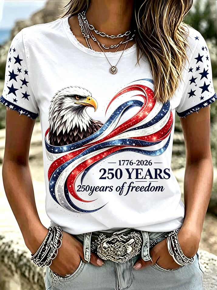 Women'S Casual U.S. 250th Anniversary Commemorative Printed T-Shirt