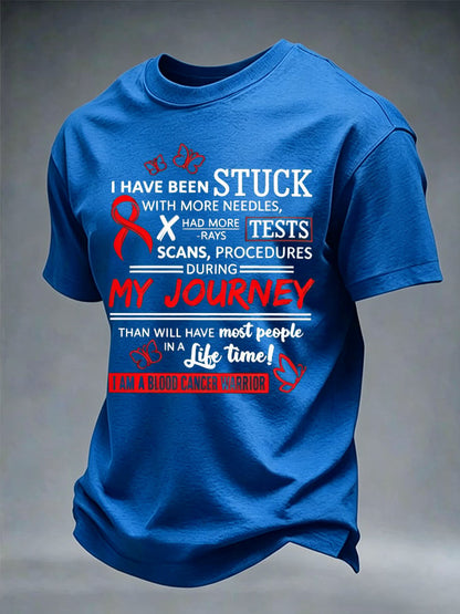 Men's Blood Cancer Red Ribbon Health Awareness Print Casual T-Shirt