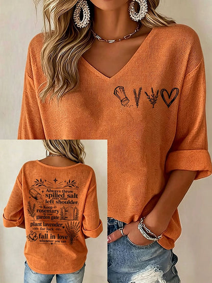 Women's Always Throw Spilled Salt Over Your Left Shoulder Print V Neck Top