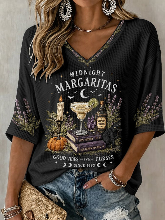 Women's Midnight Margaritas Print V Neck T-Shirt