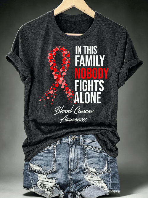 Women's IN THIS FAMILY NOBODY FIGHTS ALONE Print T-Shirt