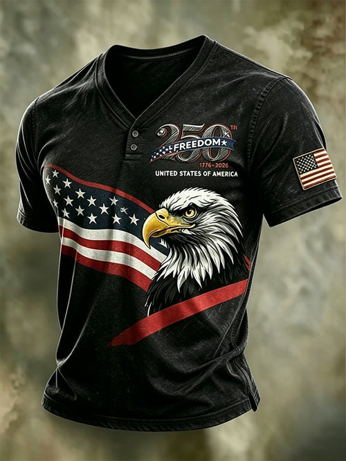 Men's 250th Independence Day Commemorative  Freedom・Courage・Pride Printed Top
