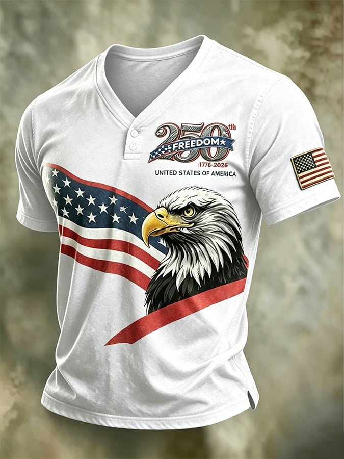 Men's 250th Independence Day Commemorative  Freedom・Courage・Pride Printed Top