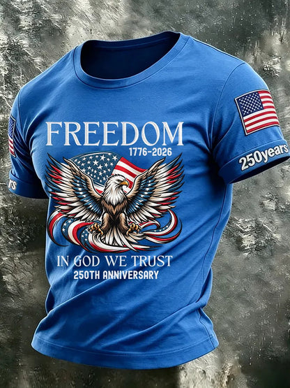 Men's USA 1776-2026 250th Anniversary Print Round Neck T-shirt