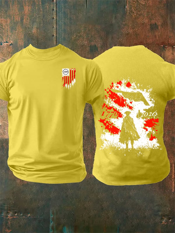 Men's Round-Neck 250 US Flag Print T-Shirt