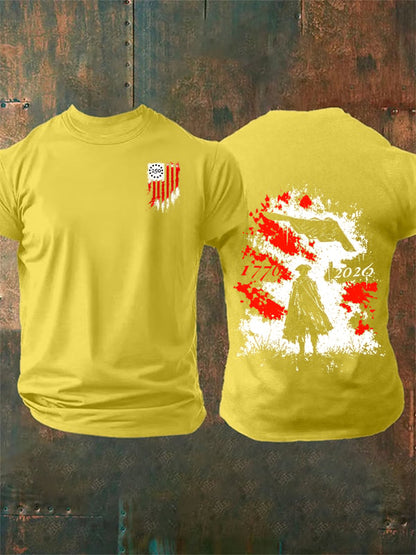 Men's Round-Neck 250 US Flag Print T-Shirt