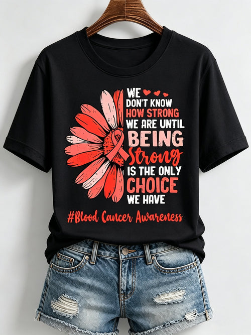 Women'S Blood Cancer Red Ribbon Health Awareness Round Neck T-Shirt