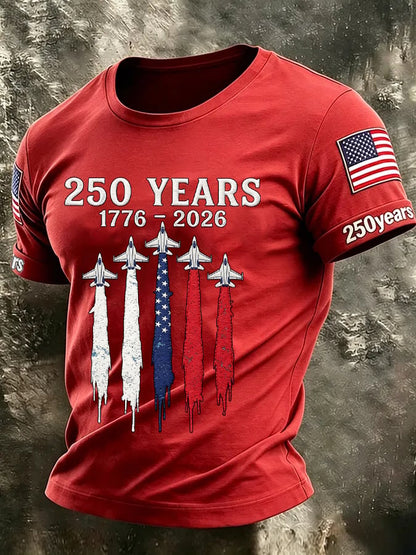 Men's USA 1776-2026 250th Anniversary Print Round Neck T-shirt