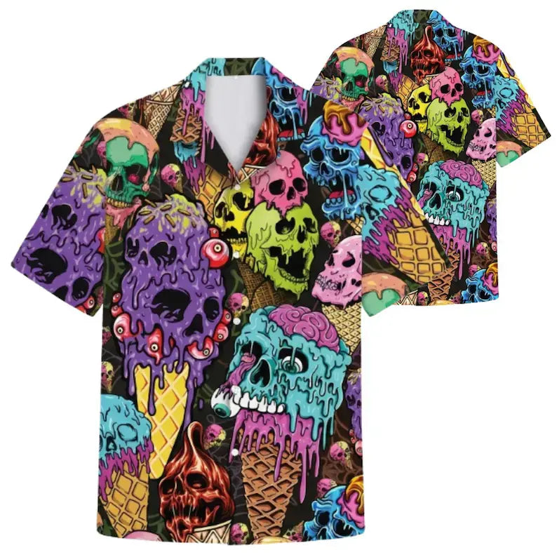 Unisex Melting Skull Ice Cream Hawaiian Shirt