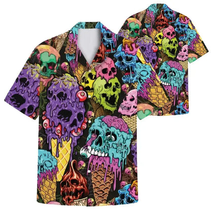 Unisex Melting Skull Ice Cream Hawaiian Shirt