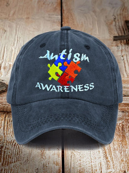 Retro Autism Awareness Puzzle Print Baseball Cap