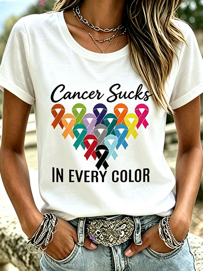 Women'S Cancer Awareness Printed Casual Short Sleeve T-Shirt