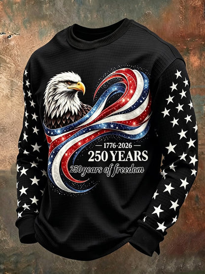 Men's Casual Long-Sleeve T-Shirt with USA 250th Anniversary Independence Day Print
