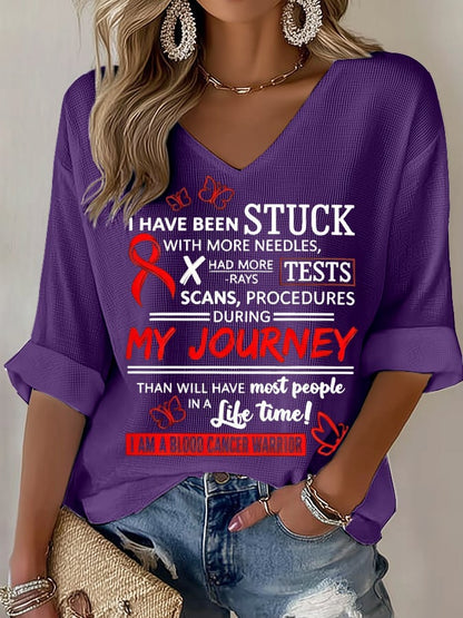 Women's Blood Cancer Red Ribbon Health Awareness Casual Printed Waffle Top