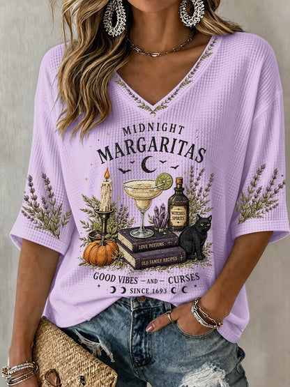 Women's Midnight Margaritas Print V Neck T-Shirt