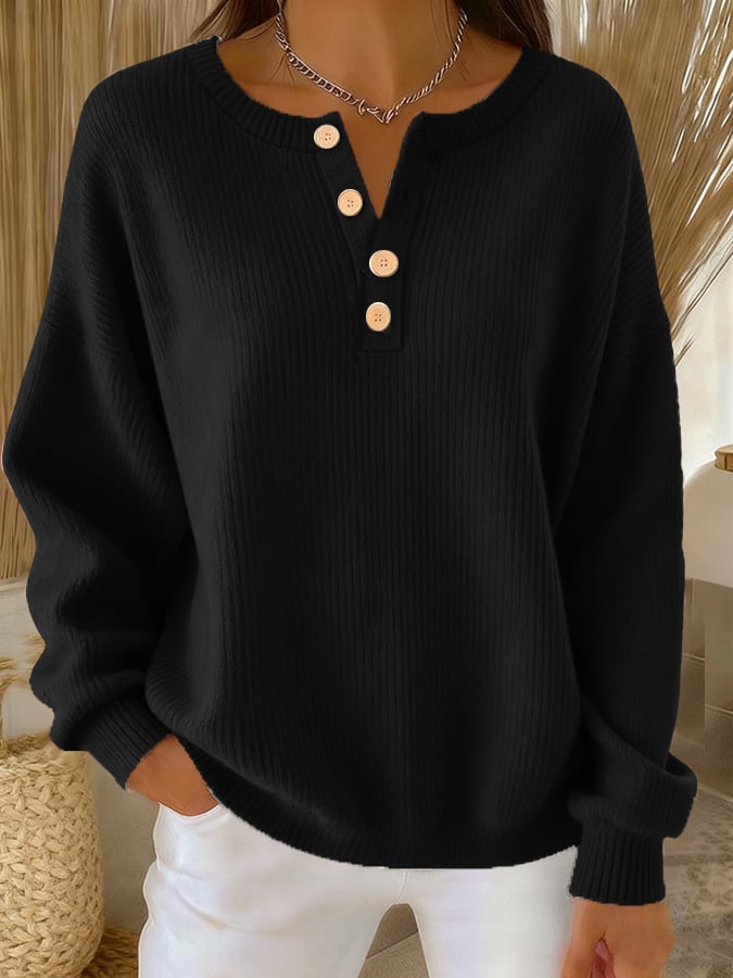 Women's Casual Retro Multicolor Button-Up Sweatshirt