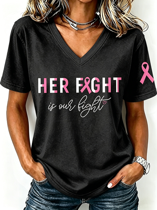 Pink Series Breast Cancer Public Welfare Slogan Printed Women'S Top